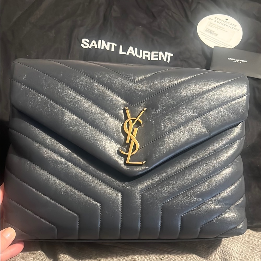 Saint Laurent Medium LouLou Asphalt Shoulder Bag with Gold Logo